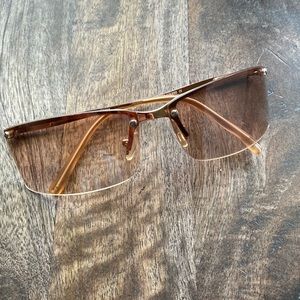 Women’s retro Polaroid UV400 rimless sunglasses Gold tan rectangular lightweight